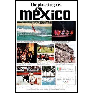 1965 The Place To Go Is Mexico Vintage Print Ad Travel Vacation Beach Wall Art